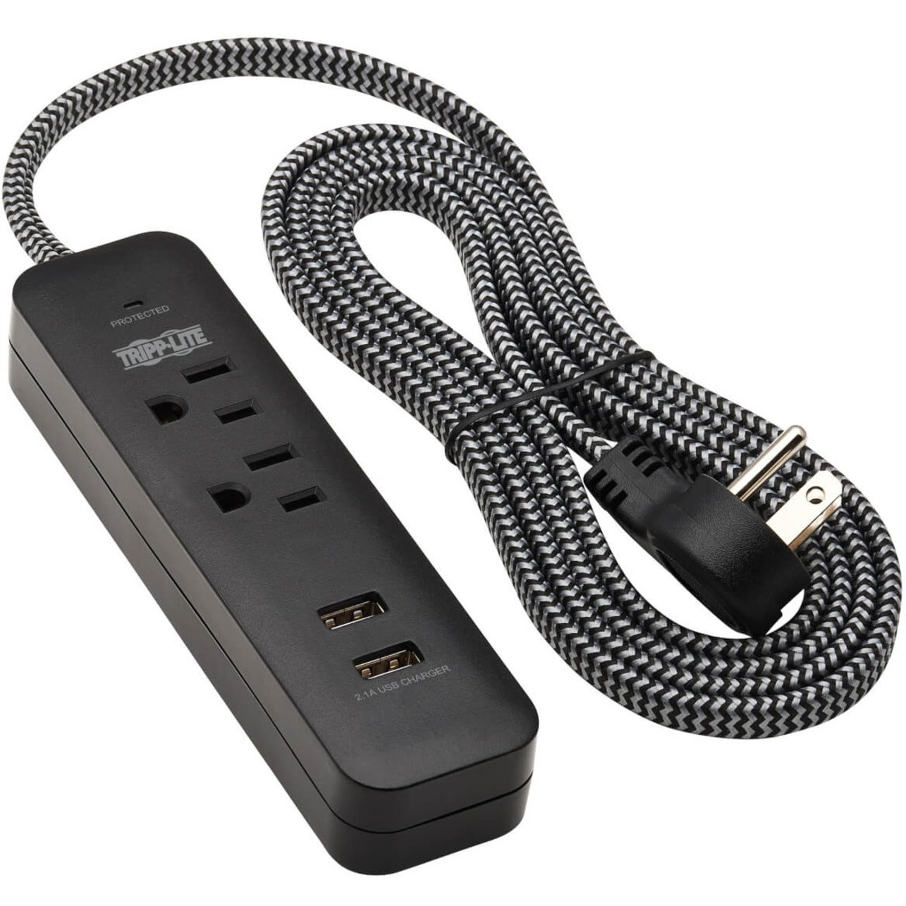 Tripp Lite surge protector with braided power cord and right-angle plug fully extended-alternate-image2