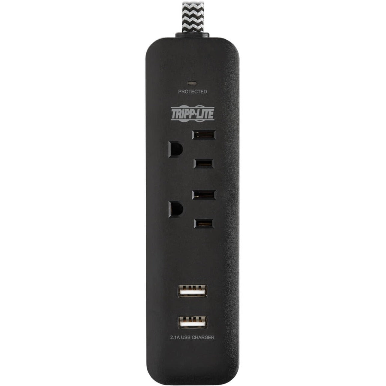 Close-up front view of Tripp Lite surge protector outlets and LED indicator-alternate-image3