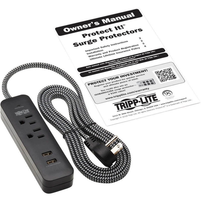 Tripp Lite surge protector with included manual and warranty documentation