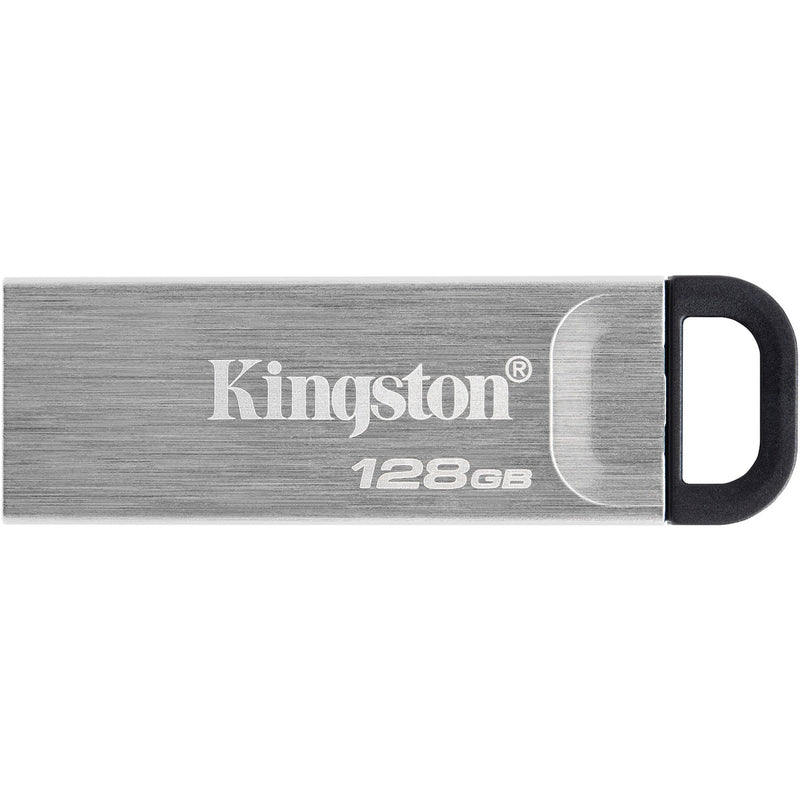 Side view of Kingston DataTraveler Kyson USB drive showing brushed metal finish and capless design