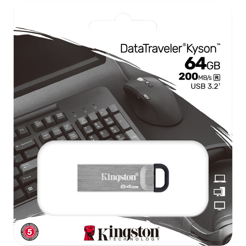 Kingston DataTraveler Kyson product packaging showing device specifications and compatibility