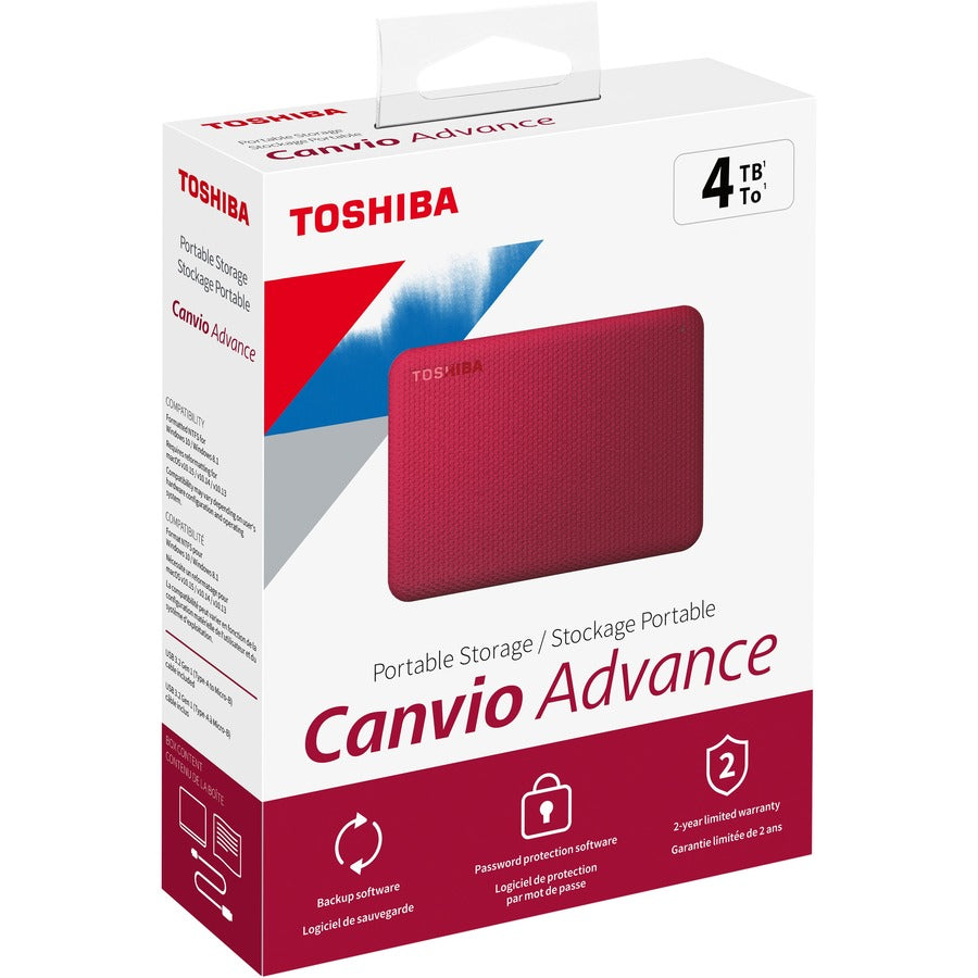 Toshiba HDTCA40XR3CA Canvio Advance Portable Hard Drive, 4TB, Red