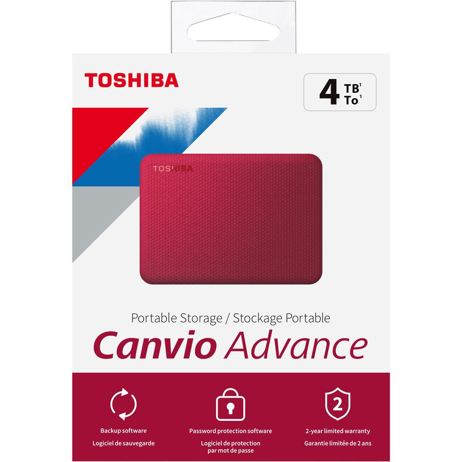 Toshiba HDTCA40XR3CA Canvio Advance Portable Hard Drive, 4TB, Red