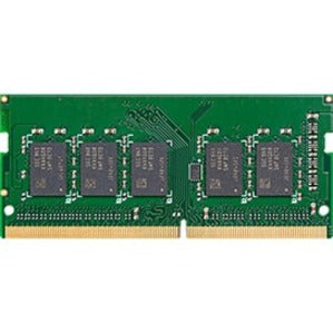 Close-up view of Synology D4ES01-4G 4GB DDR4 SDRAM memory module showing green PCB and memory chips