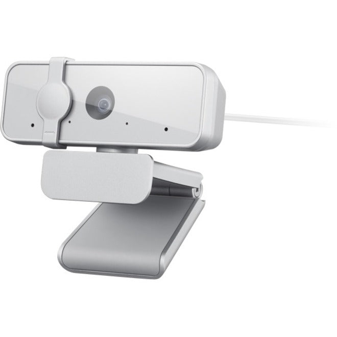 Side view of Lenovo 300 FHD Webcam in cloud gray with privacy shutter and mounting clip-alternate-image1