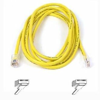 8-foot yellow Belkin Cat6 ethernet patch cable with snagless RJ45 connectors and molded strain relief