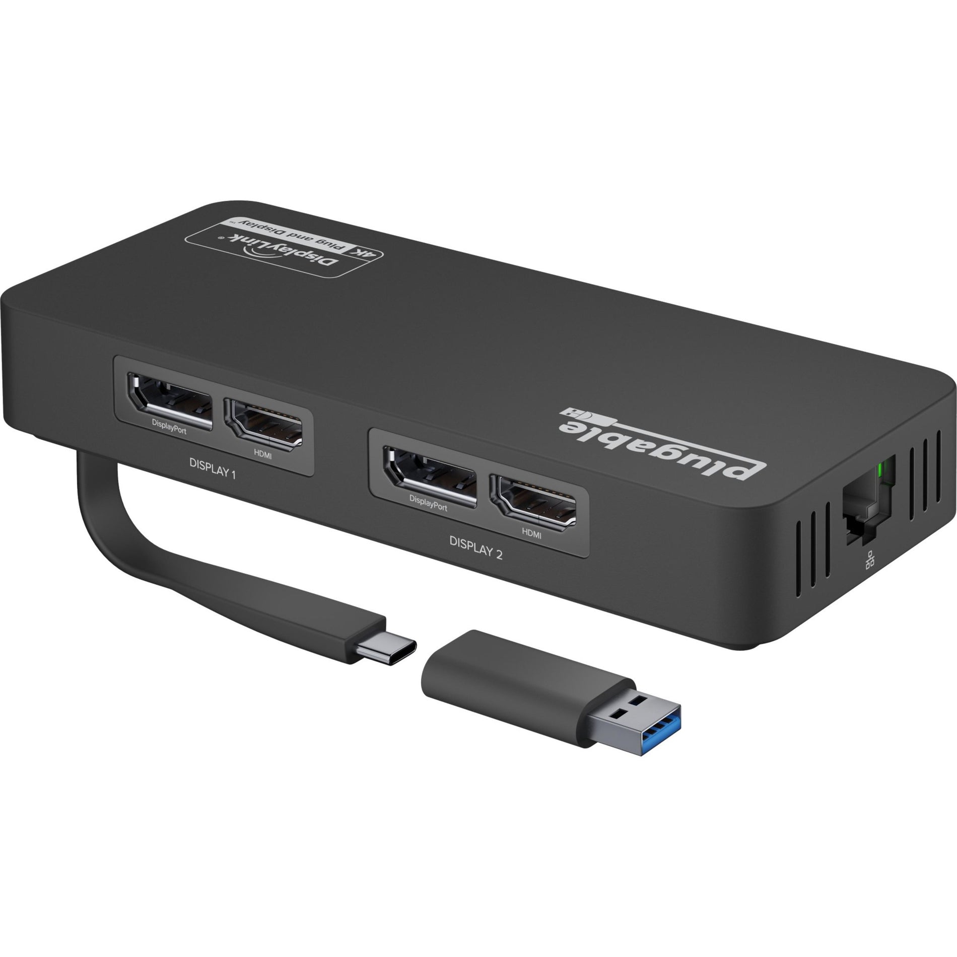 Plugable USBC-6950UE USB Type-C双4K HDMI和千兆以太网适配器，将两台显示器和以太网连接到您的USB-C设备 品牌名称：插件公司 品牌名称翻译：Plugable