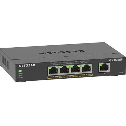 Switch Ethernet SOHO intelligent géré Plus PoE Netgear GS305EP-100NAS à 5 ports Gigabit avec 4 ports PoE+ budget PoE de 63W