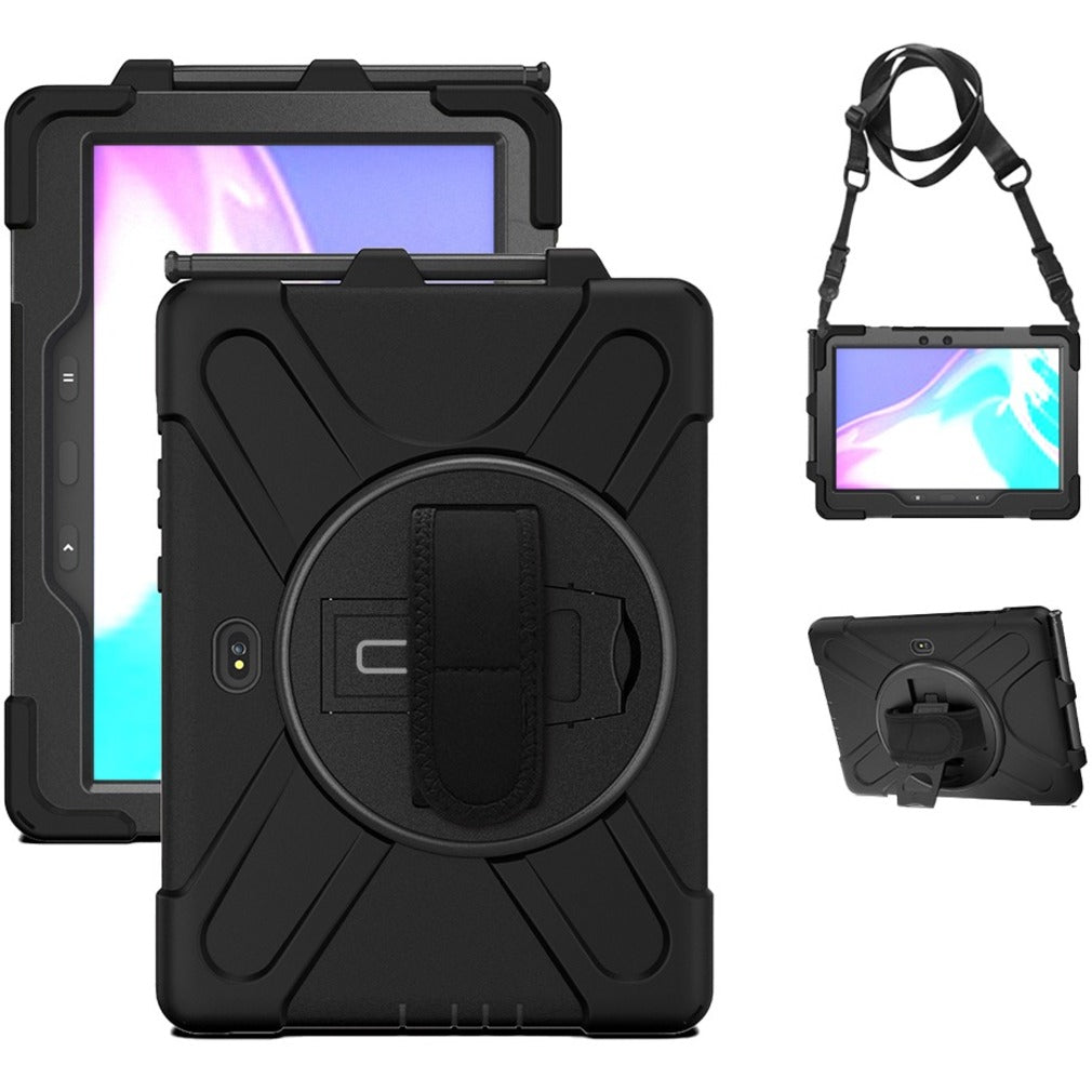 CODi rugged case for Samsung Tab Active Pro showing multi-angle view with rotating stand and shoulder strap options-alternate-image1