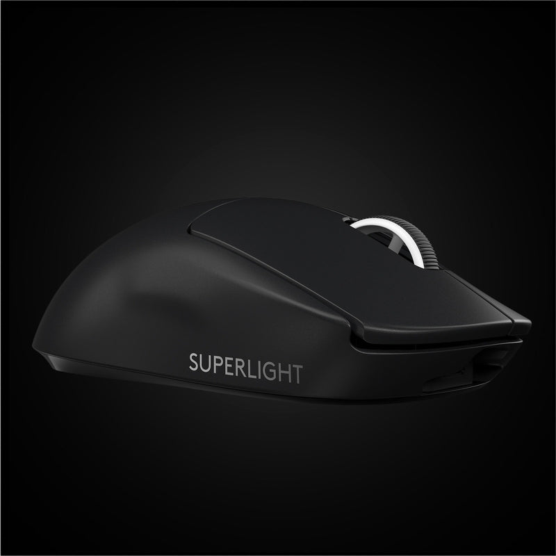 Side profile of Logitech G PRO X SUPERLIGHT gaming mouse showing aerodynamic design