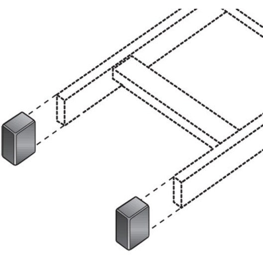 Technical illustration showing installation of Black Box RM661 end caps on ladder rack cable management system