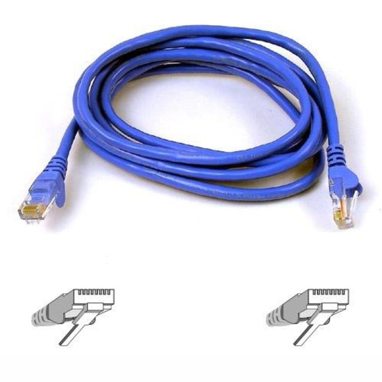 Belkin 6-foot blue Cat 6 network cable with RJ-45 connectors and technical connection diagram