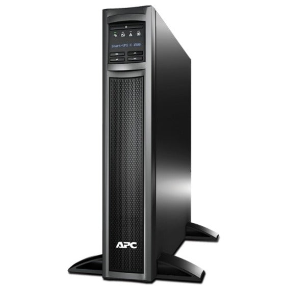 Front view of APC Smart-UPS in tower configuration showing LCD display and mesh ventilation panel