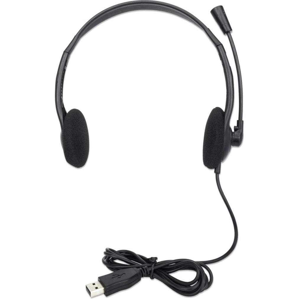Manhattan 179898 Stereo USB Headset, Adjustable Microphone, Over-the-head Design