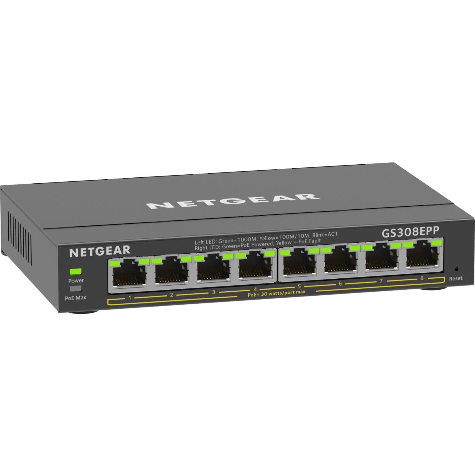 Switch Ethernet Gigabit intelligent géré Plus PoE+ à 8 ports Netgear GS308EPP-100NAS budget PoE de 123W garantie de 5 ans