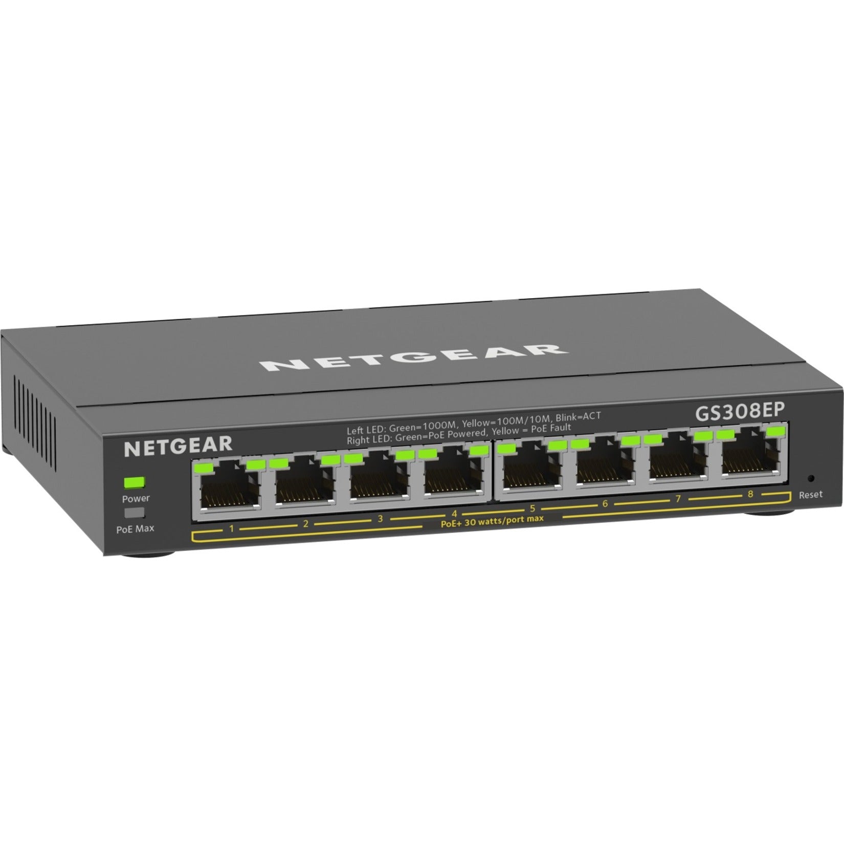 Netgear GS308EP-100NAS 8-Port Gigabit Ethernet PoE+ Smart Managed Plus Switch, 5 Year Warranty, 62W PoE Budget