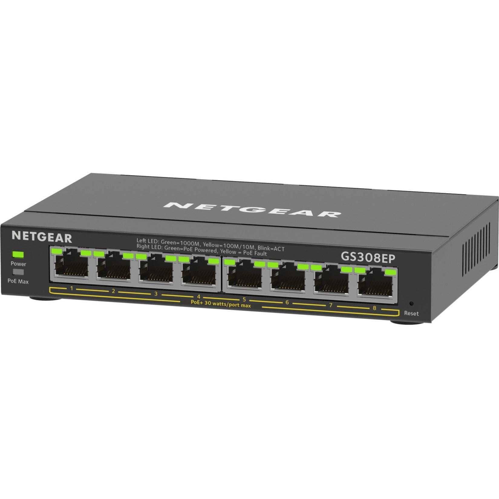Netgear GS308EP-100NAS 8-Port Gigabit Ethernet PoE+ Smart Managed Plus Switch 5 Jahr Garantie 62W PoE Budget