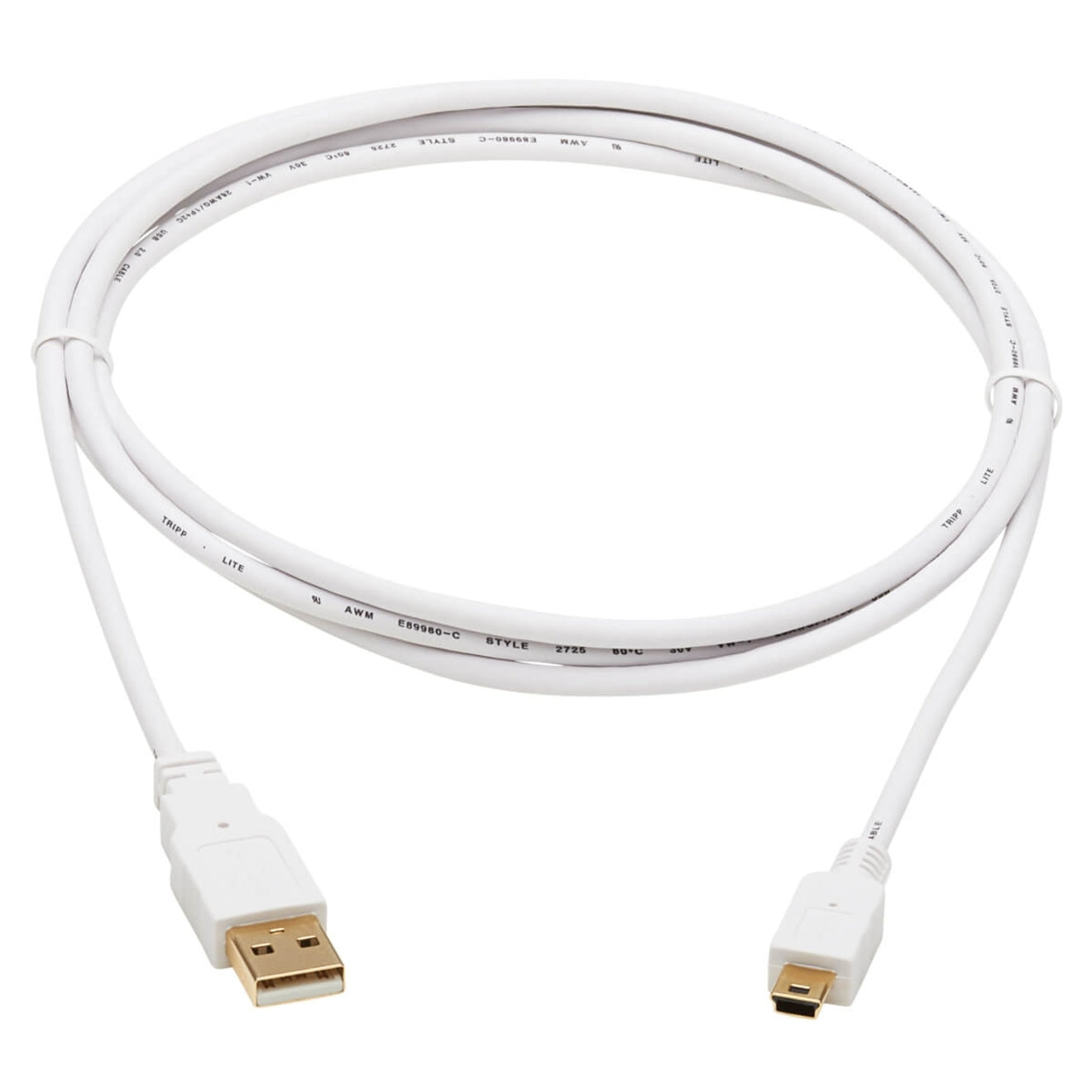 Full view of white USB cable showing flexible design and both connectors-alternate-image4