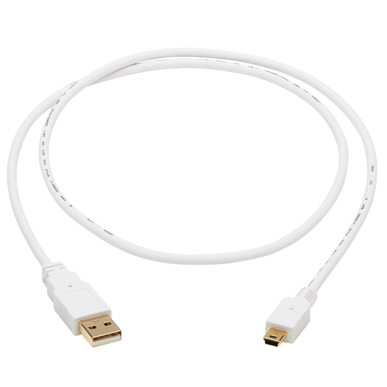 Full view of white USB-A to Mini-B cable showing both connectors-alternate-image4