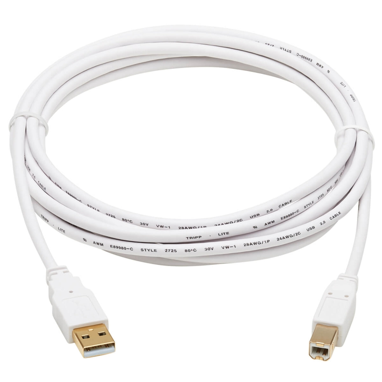 Full length view of white USB cable showing connectors and cable construction-alternate-image4