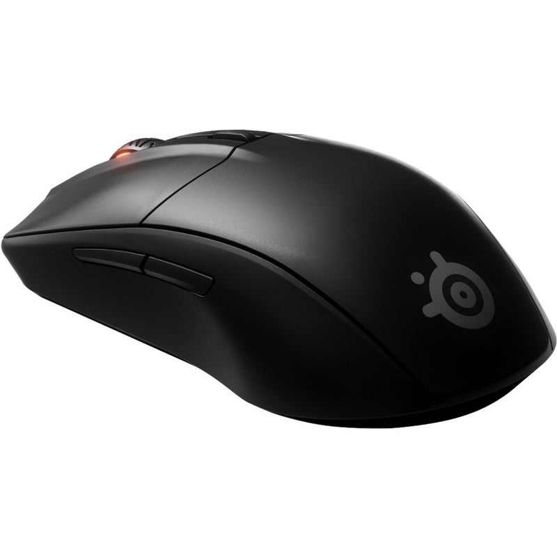 Side profile of SteelSeries Rival 3 gaming mouse highlighting ergonomic design and button placement