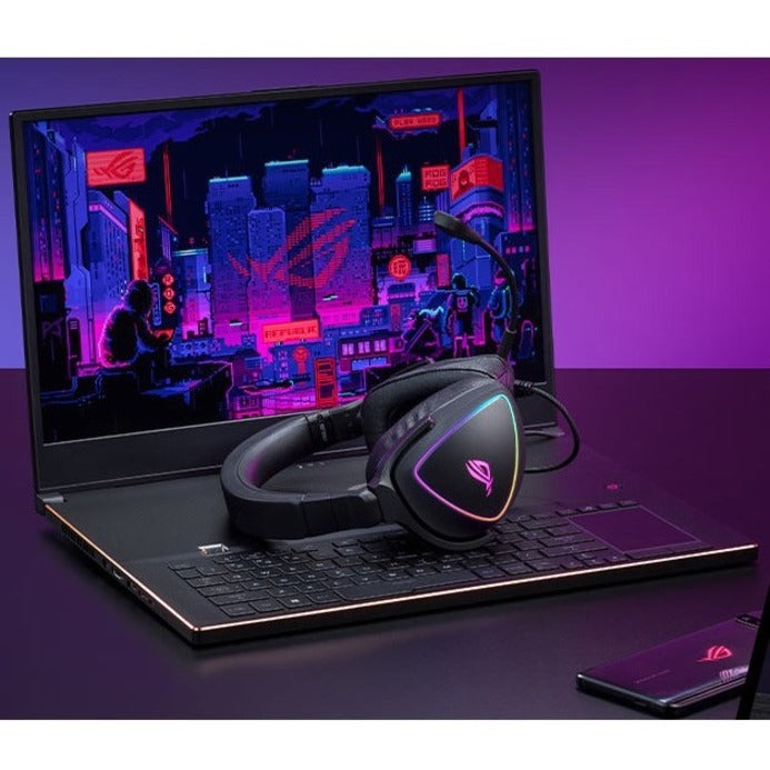 ROG Delta S connected to gaming laptop with mobile device