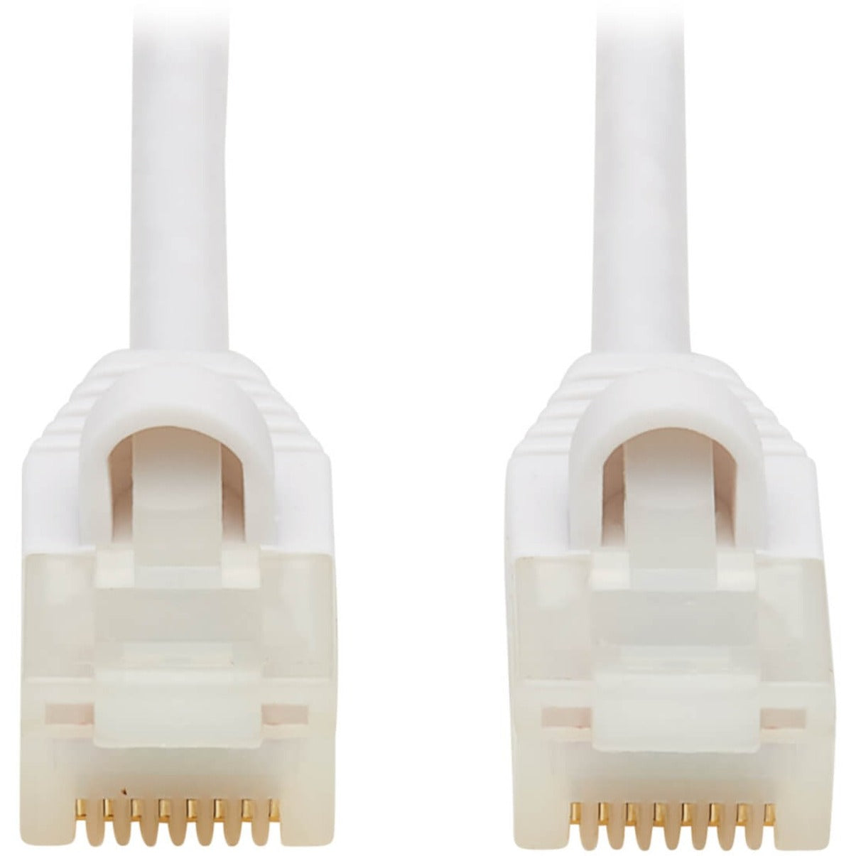 Close-up view of white RJ45 connectors with gold-plated contacts on Cat6a network cable-alternate-image1