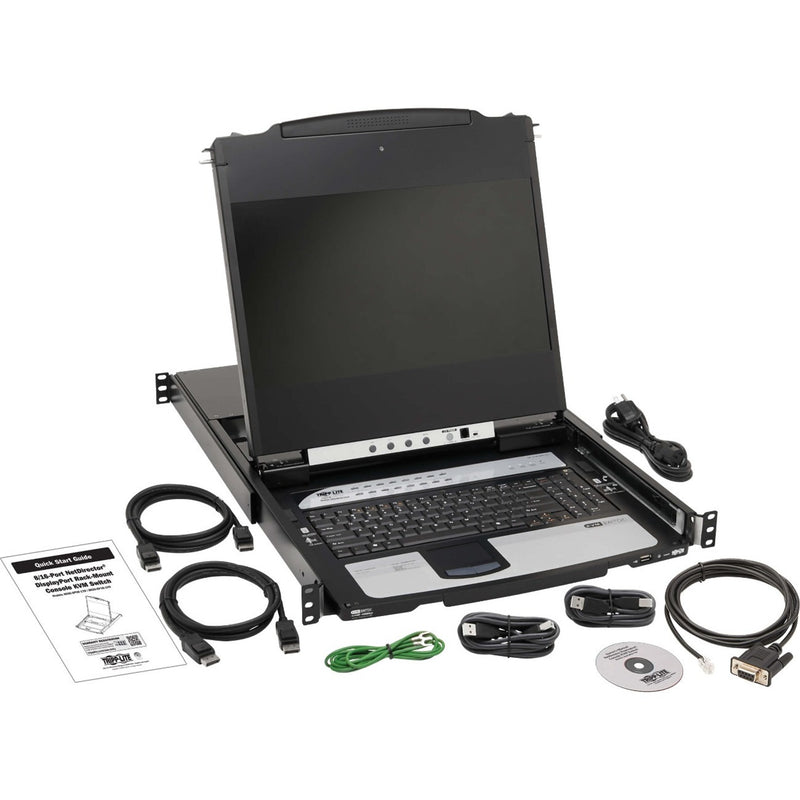 Tripp Lite KVM console with included cables, documentation, and accessories