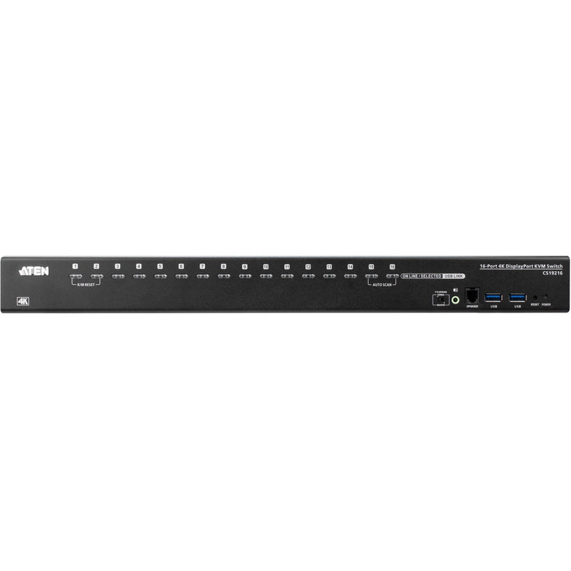 Horizontal view of ATEN CS19216 KVM switch emphasizing slim design and port layout