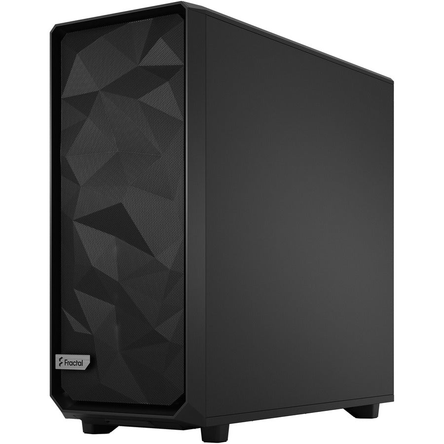 Front three-quarter view of Fractal Design Meshify 2 XL case showing angular mesh front panel and tempered glass side panel-alternate-image1