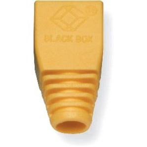 Yellow snagless cable boot with Black Box logo and protective ridges for RJ-45 network cables