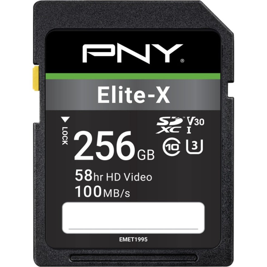 PNY P-SD256U3100EX-GE Elite-X SDXC Memory Card 256GB, Class 10/UHS-I (U3), 100 MB/s Data Transfer Rate