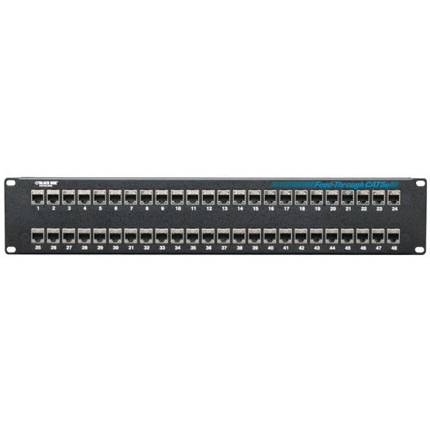 黑匣子 JPM806A-R2 CAT5e 通光面板 - 2U、屏蔽、48端口、易于管理电缆  黑匣子 (Black Box)品牌名称的翻译：黑匣子