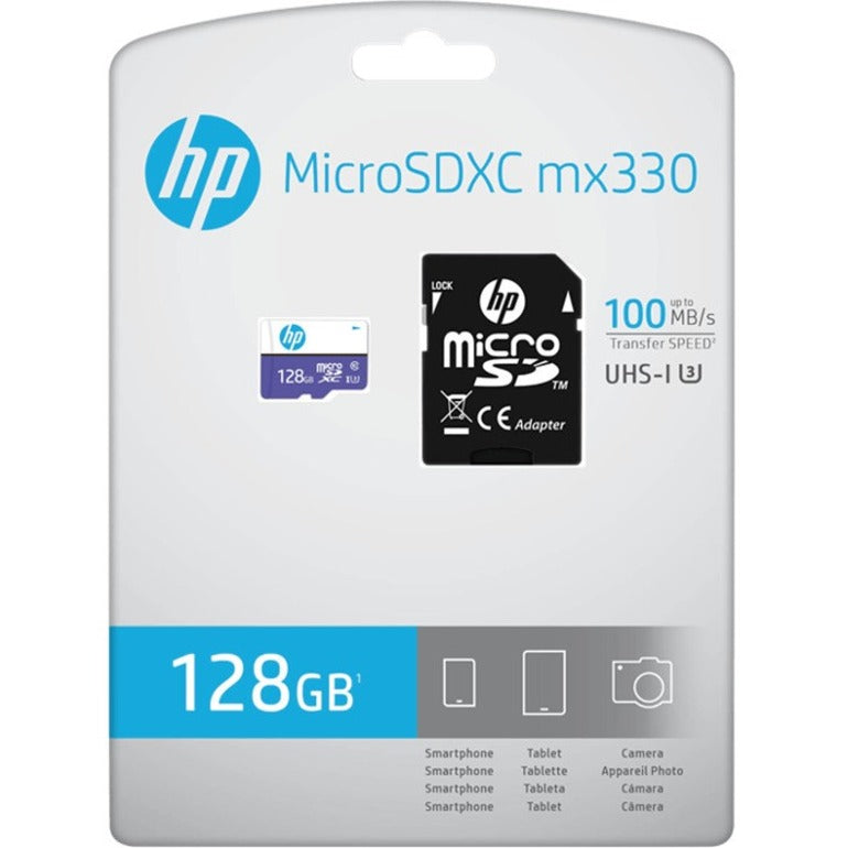 HP P-SDU128U3100HPMX-GE mx330 Class 10 U3 microSD Flash Memory Card, 128GB Storage Capacity, 100 MB/s Maximum Read Speed