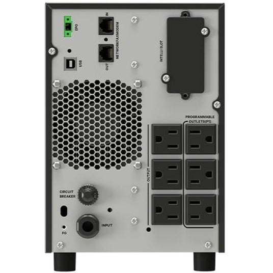 Rear panel view of Vertiv PSI5 UPS showing power outlets and connectivity ports