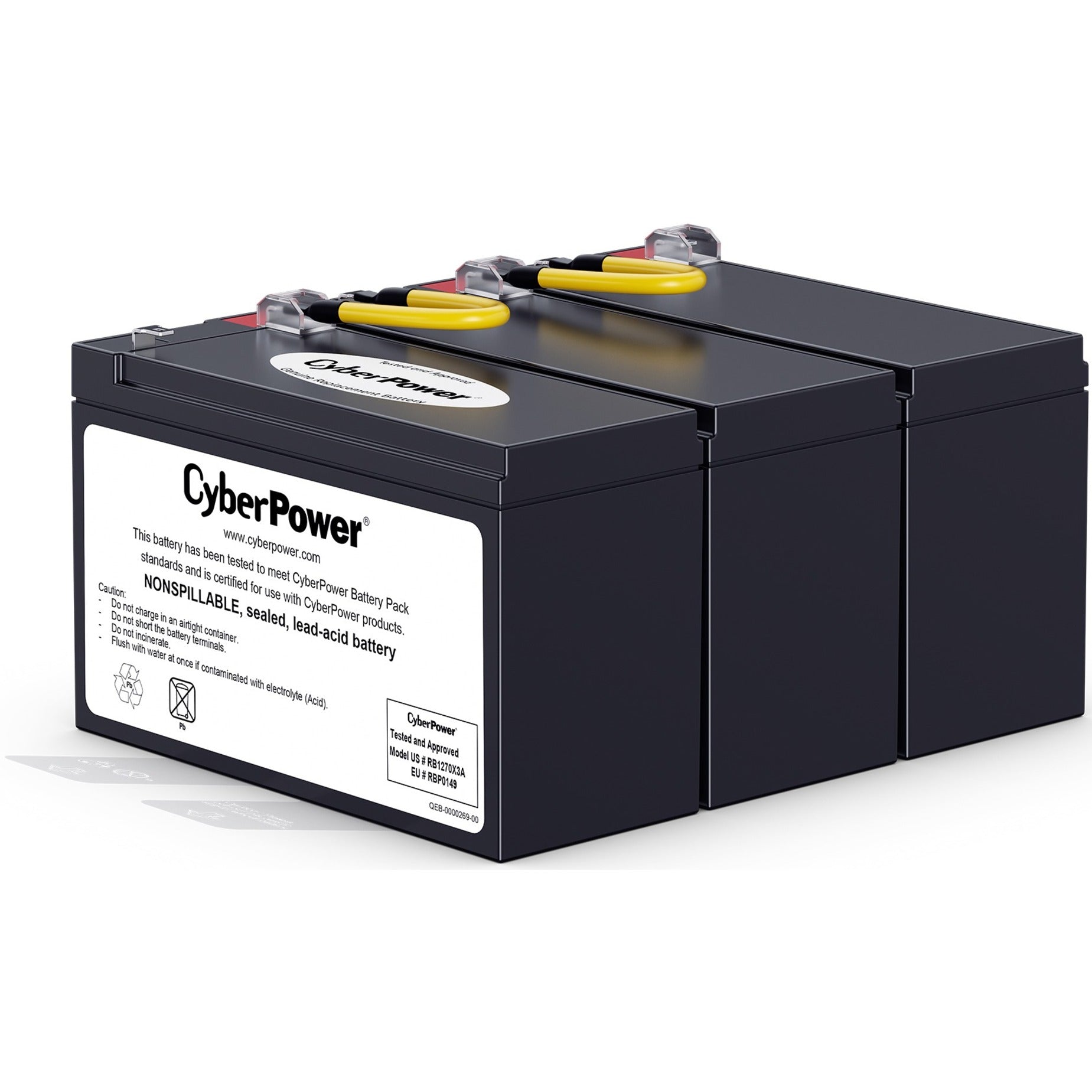 CyberPower RB1270X3A UPS Battery Pack, 12V DC, 7000mAh, Lead Acid, Leak Proof/User Replaceable, Sealed