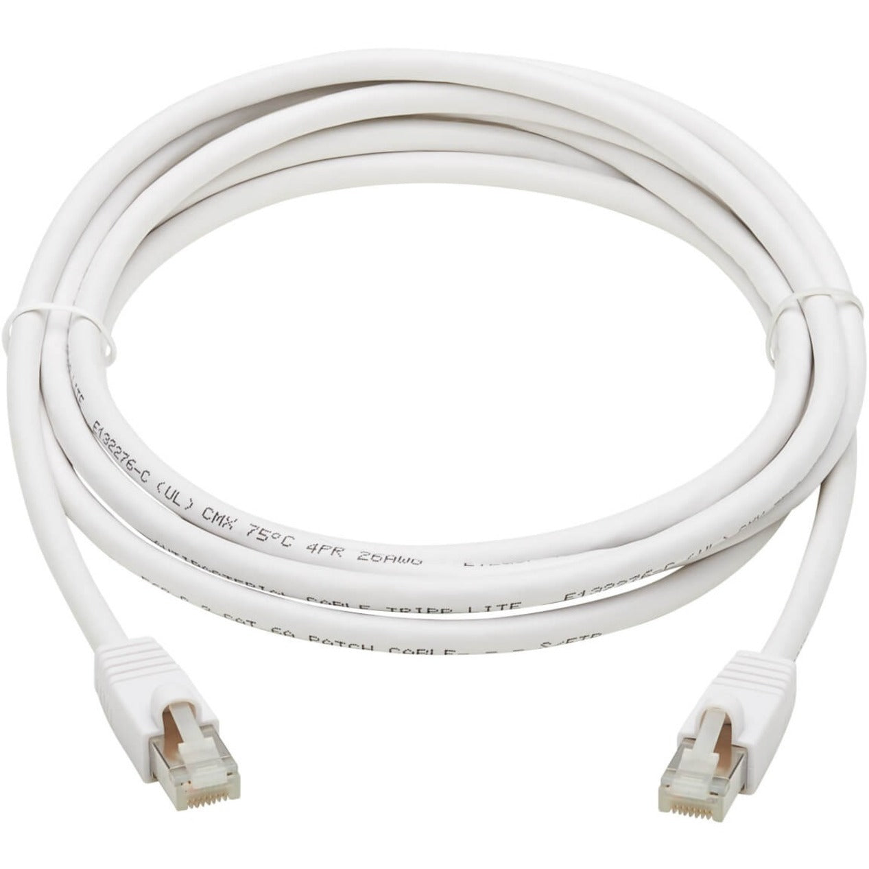 Full view of 10-foot white Cat6a ethernet cable with RJ45 connectors-alternate-image3