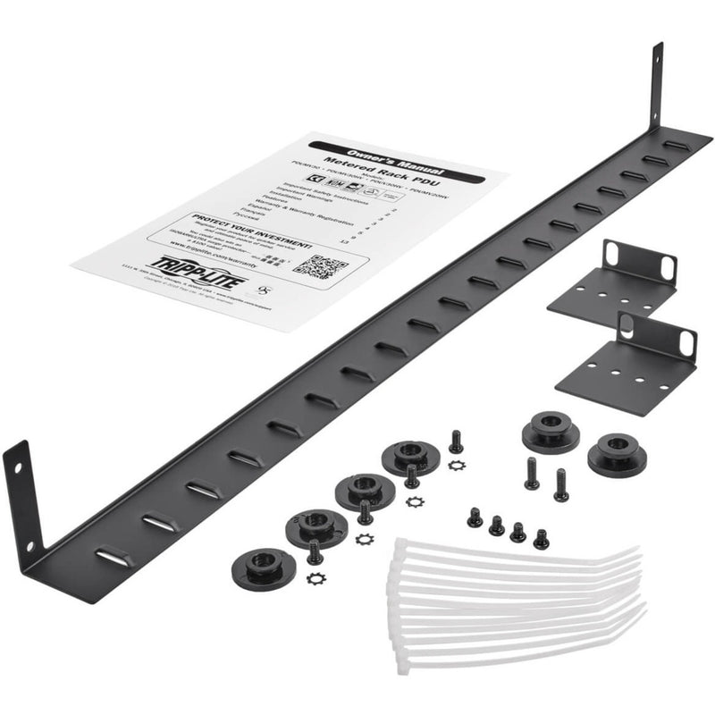 Detailed view of Tripp Lite PDUV30-36 PDU mounting hardware and accessories