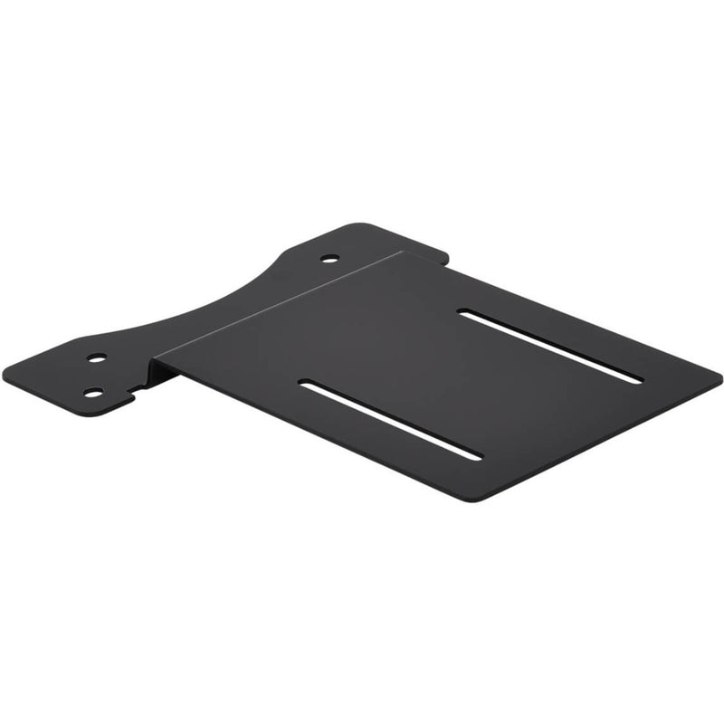 Top view of black L-shaped VESA mounting plate with mounting holes