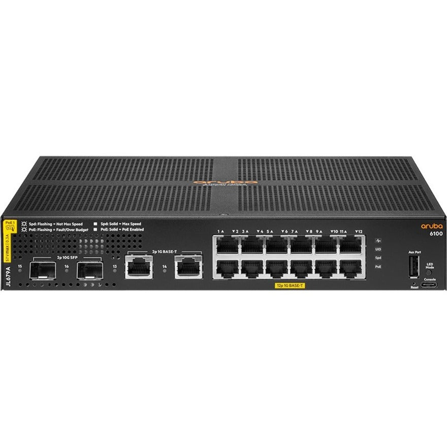 Aruba JL679A 6100 Ethernet Switch, 12-Port Gigabit PoE, 2-Port 10G SFP+