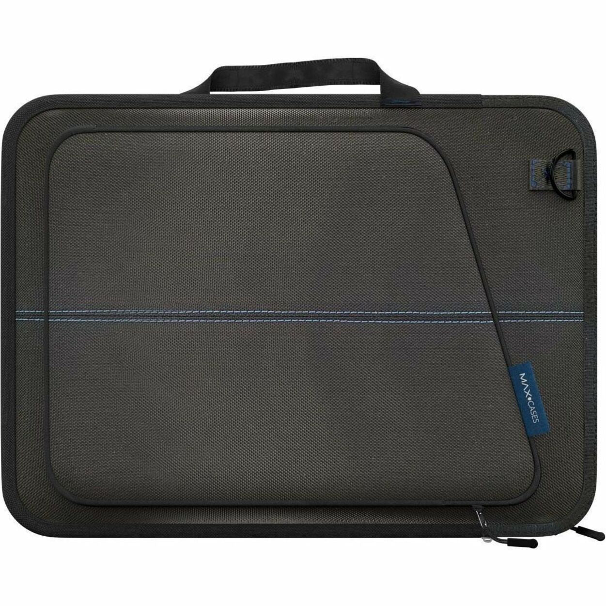 Front view of black MAXCases Slim Sleeve laptop case with blue accent stitching and handle-alternate-image1