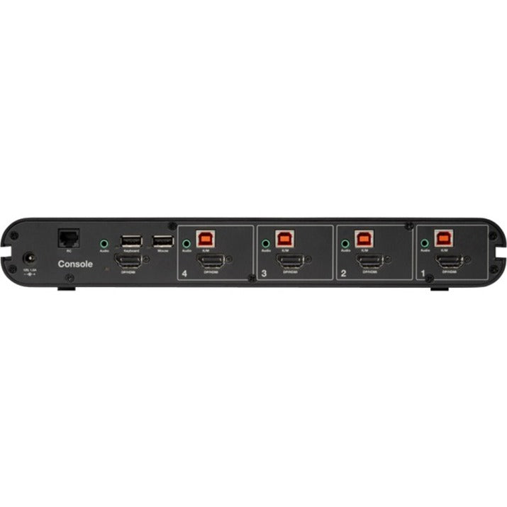 Rear view of Belkin Secure KVM Switch showing multiple USB and video ports with security indicators