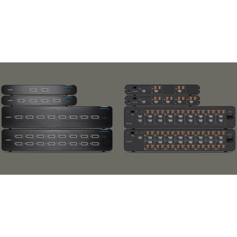 Product family lineup of Belkin Secure KVM Switches showing various port configurations