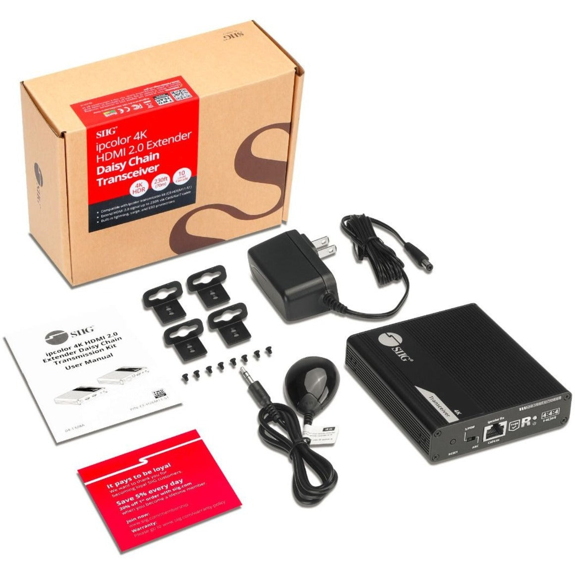 Complete package contents of SIIG ipcolor HDMI extender including accessories-alternate-image5