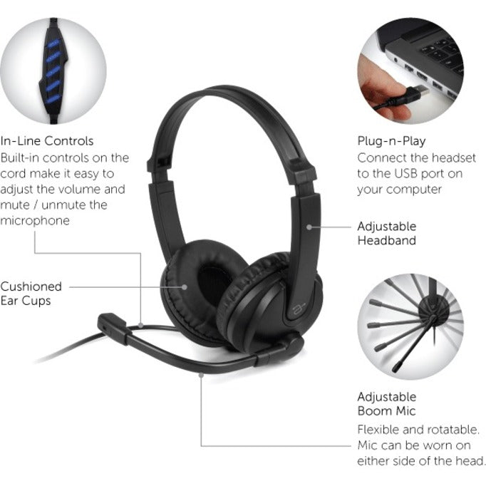 Diagram showing key features and components of the Aluratek headset