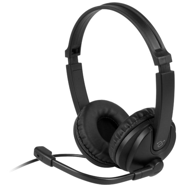 Aluratek AWHU02FB black USB headset with cushioned ear cups and adjustable boom microphone