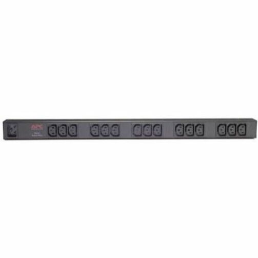 Front view of APC AP9572 Basic Rack PDU showing 15 IEC outlets in horizontal arrangement