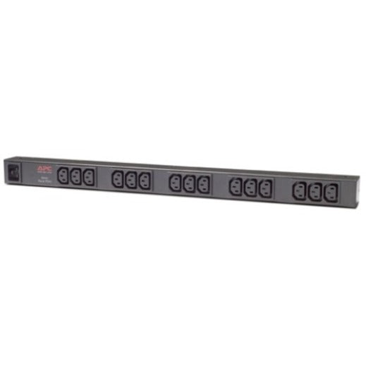 Angled perspective of APC AP9572 PDU showing outlet arrangement and form factor