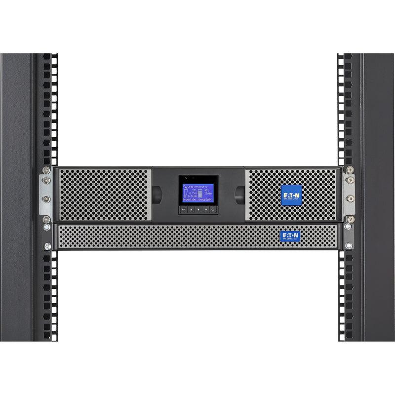 Rack-mounted view of Eaton 9PX UPS with extended battery module installed