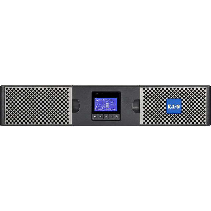 Front view of Eaton 9PX UPS showing honeycomb ventilation panels and rack-mount design